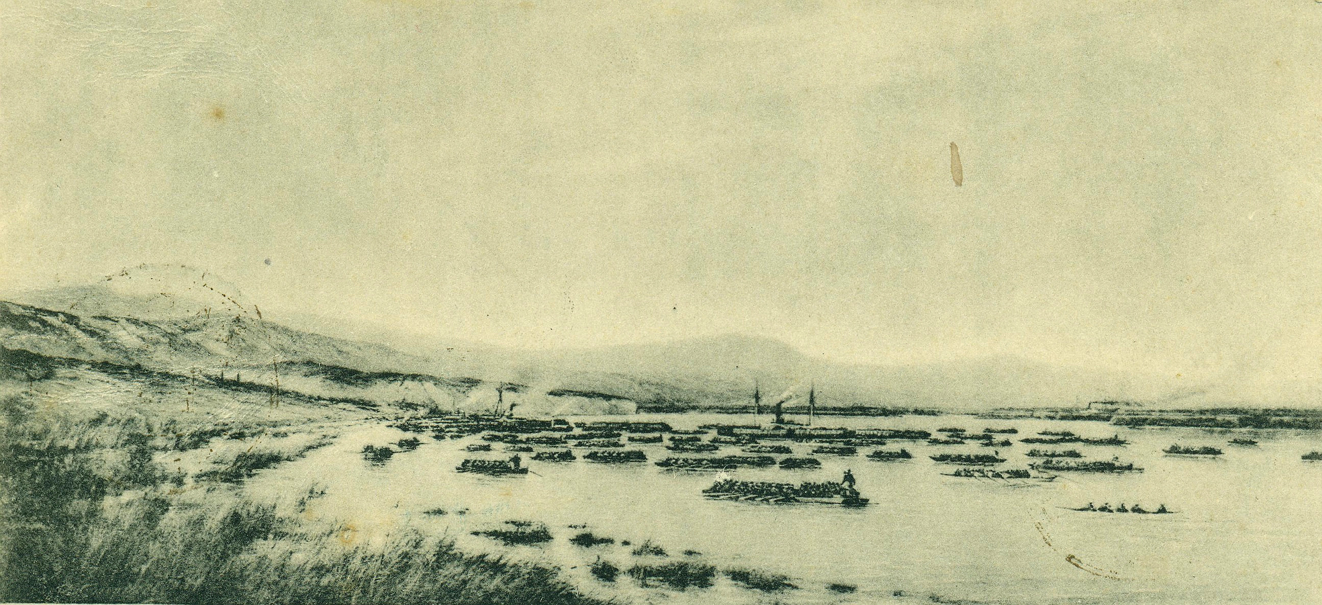 Десантът на руските войски до гр. Мачин, картичка от 1902 г. 