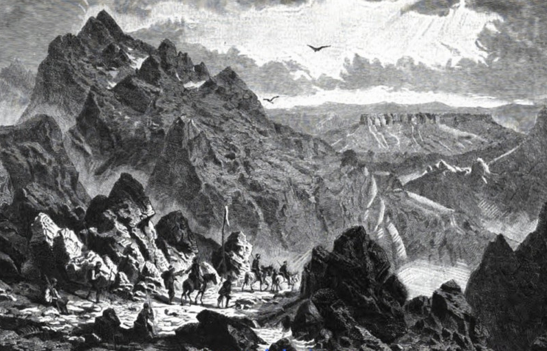 Русалиийският проход и връх Мара Гидик, картина на Феликс Каниц, 1871 г.
